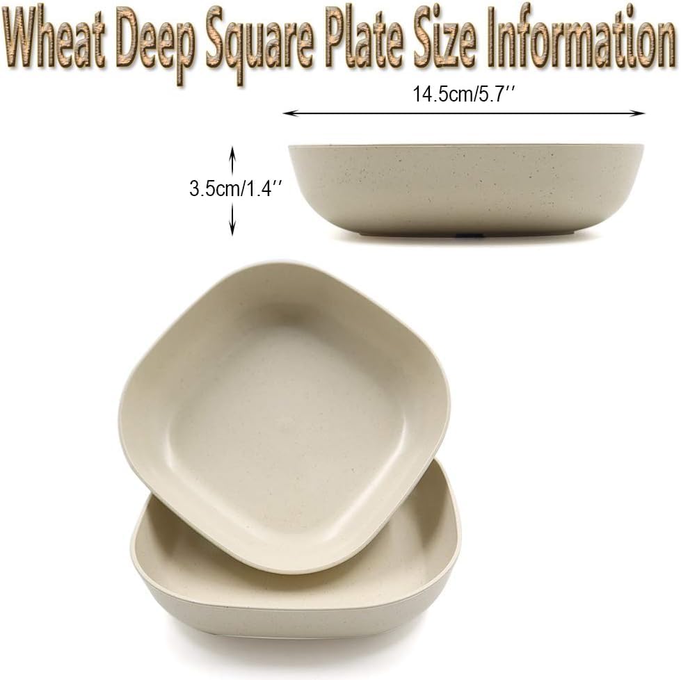 7Seas 4Pcs Lightweight Wheat Straw Cereal Plates - Unbreakable, Dishwasher Safe & Microwave Safe 14.5Cm Square Deep Plates for Snacks, Noodles, Fruits, Pasta & Breakfast - Multicolor (6) 3