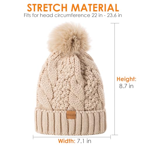 PIOZAED Gorro feminino de inverno pompom quente e aconchegante gorro de malha forro de lã boné de ca