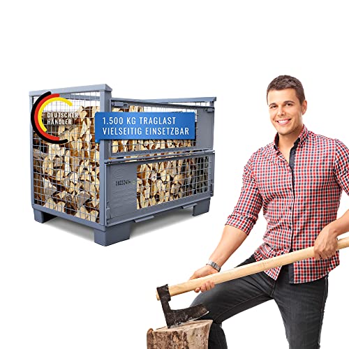Eurogitterbox Gitterbox I Für Industrie, Garten & Brennholz Aufbewahrung I German Seller I 1240 mm x 970 mm x 835 mm I grau aus Stahl, Traglast 1500 kg, Gewicht 70 kg, für Lager und Transportzwecke