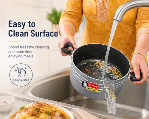 Image of KenBerry Signature Granite Finish Non Stick Casserole Biryani Pot | Stew Pot | 24 cm Diameter 5 L Capacity with Glass Lid (Aluminium, Induction Base, Nonstick)