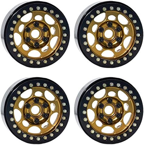 DJX 4PCS 1.9" Beadlock Wheel Rims for 1/10 RC Crawler Traxxas TRX-4 Axial SCX10 CC01 RC4WD Wheel Hub(Bronze+Black)