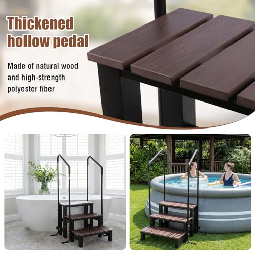 Image of 3-Step Hot Tub Steps with Handrail, 550lbs Load Capacity Heavy Duty Aluminum Frame Spa Stairs, Mobile Outdoor RV Steps, Removable Railing Safety Ladder for Camper, Above Ground Pools, Porch