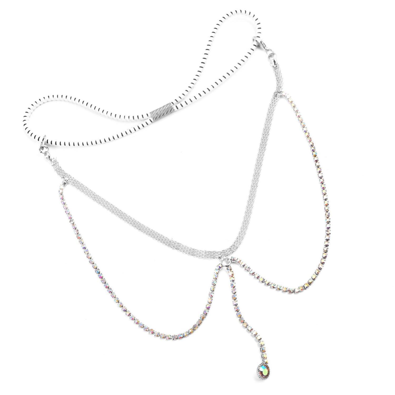 FASHIONS Silver Rhinestone Thigh Chain Boho Layered Crystal Beach Tassel Leg Chains Nightclub Body Jewellery For Women Girls