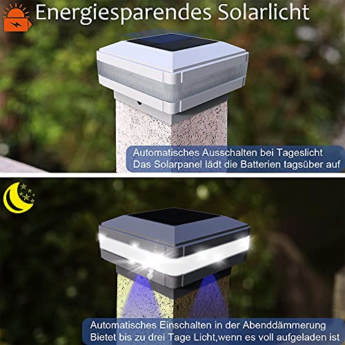 FVTLED 4er Solar Zaunbeleuchtung Pfostenkappe für Mehrere Größen 7x7,8x8,9x9,10x10 Standardpfosten 6000K IP65 wasserdicht Pfostenkappen Holzpfosten,Abdeckkappen Zaunpfosten mit Schrauben