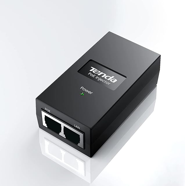 Tenda PoE Injector, Fast Ethernet PoE Adapter 48 V, Compatible with IEEE 802.3af compliant powered devices, Provides Power up to 100 m, 15.4 W Maximum, Plug and play, Passive PoE, Black(POE15F)