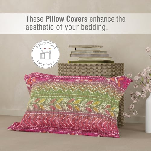 Image of BOUTIQUE LIVING Heritage Walk 100% Egyptian Cotton 200 TC Pink Ethnic Print Single Bedsheet with 1 Pillow Cover