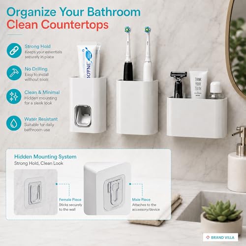 Image of BRAND VILLA Self Adhesive Male Female Wall Mount Holder for WiFi Router Remote Control Extension Board | No Drill Double Sided Sticky Wall Hook | Heavy Duty Transparent Bracket | Pack of 10