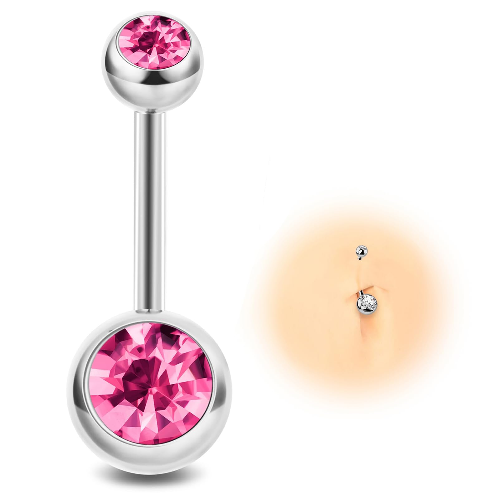 ESHIONER G23 Titanio Piercing Ombligo Plata Oro Dorado Joyas Perforadas de Mujer de Navel Rosa Azul Púrpura Colorido y Morado 14g 10mm 12mm Interior Pequeño Corto Largo Piercing Ombligo