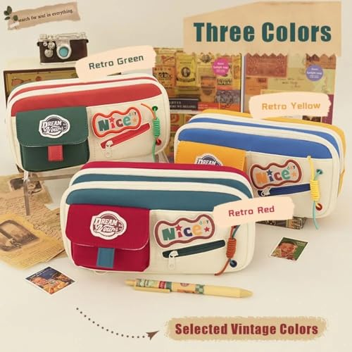 Image of Invite Large Capacity Cute Aesthetic Pencil Case with Multi Compartments, Multi-Pocket Pastel Pen Pouch Organizer with Zipper, Kawaii School Supplies Bag for Girls, Teens & Students (Green Pocket)