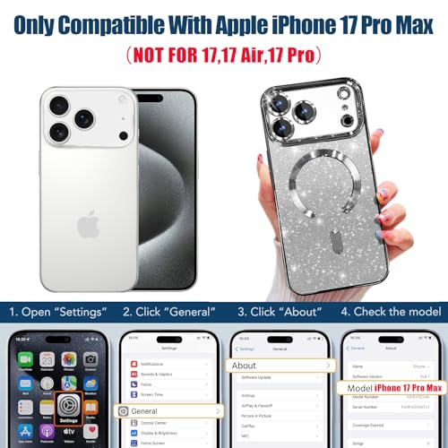 Image of Misscase for iPhone 17 Pro Max Case Compatible with MagSafe,Built-in Camera Lens Protector Full Protection Soft TPU Anti-Scratch Anti-Fingerprint Magnetic Glitter Slim Case Cover 6.9 inch Silver