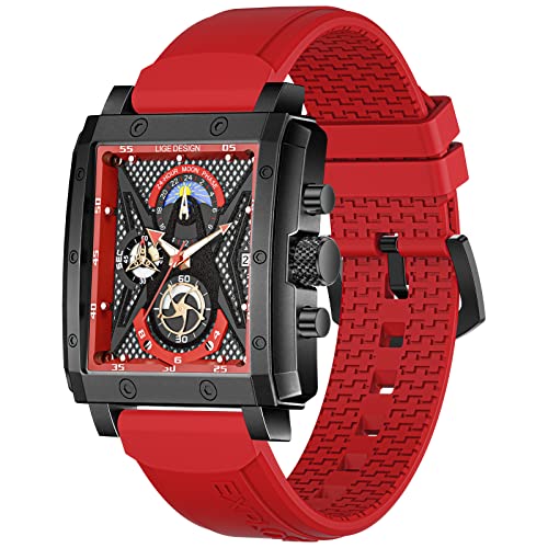 LIGE Montre pour Homme Etanche Mutifuntional Analogique Quartz Lumineuses Sport Montre chronographe Homme Bracelet en Silicone
