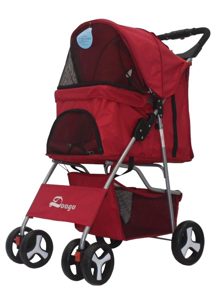 Foldable Medium Dog Cat Pet Stroller with Weather Cover Jogger Travel Buggy Carrier Pushchair 5 Colours (Red)