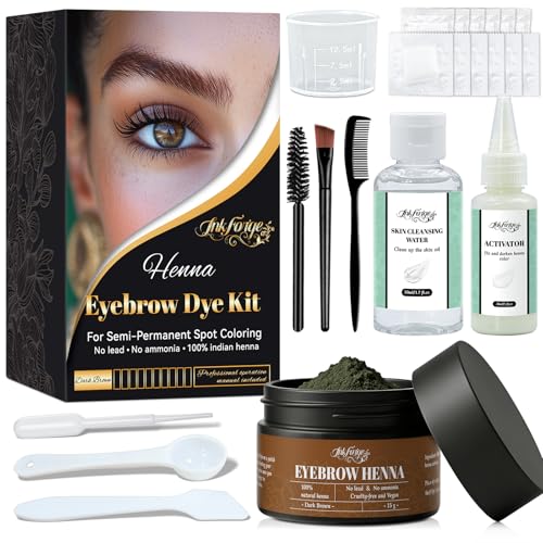 Henna Eyebrow Color Kit with Activator，Professional Smudge-Proof & Water-Resistant Tint Natural Look, Instant Tinting Set for Women, Men & Seniors (Dark Brown)