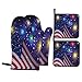 Set di 4 guanti da forno e presine con bandiera americana (2 guanti + 2 tamponi), guanti da cucina con lucentezza a strisce per cucina, cottura alla griglia