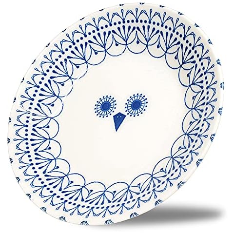 Plato de aperitivos pequeño de porcelana japonesa Mino Ware con diseño de búhos azul Miike Cover