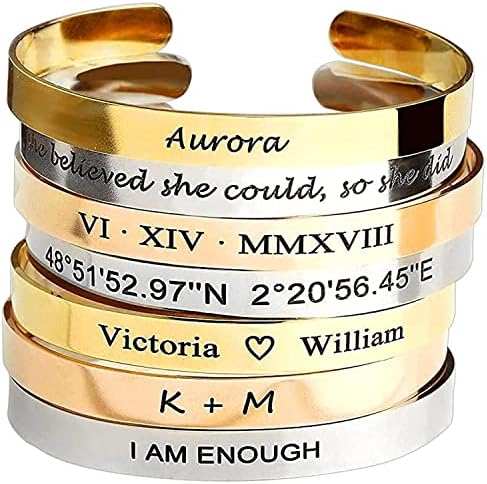 MignonandMignon Personalized Cuff Bracelet Custom Engraved Name, ...