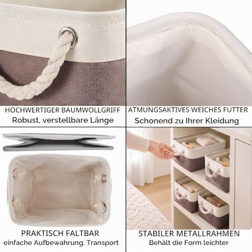 Mangata 3 Stück aufbewahrungskorb Stoff, Faltbare aufbewahrungsbox Schrank, Korb aufbewahrung Stoff mit Seil für Spielzeug, kleiderschrank… – Ansicht 6