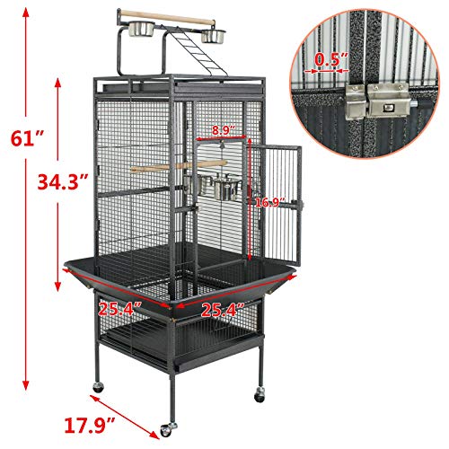 ZENY 61-inch Playtop Parrot Bird Cage, Wrought Iron Birdcage with Rolling Stand for Medium Pet Bird Like Cockatiels… - Image 5