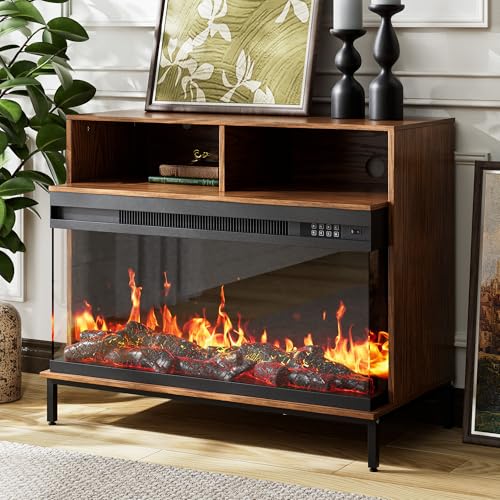 BVIUNTWO 38 Inch Electric Fireplace with Mantel,3-Sided Glass Farmhouse Fireplace