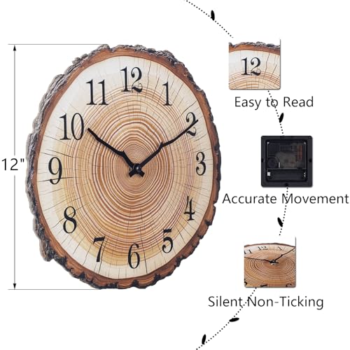 Reloj de pared de madera rústica 12 pulgadas silencioso miniatura 2