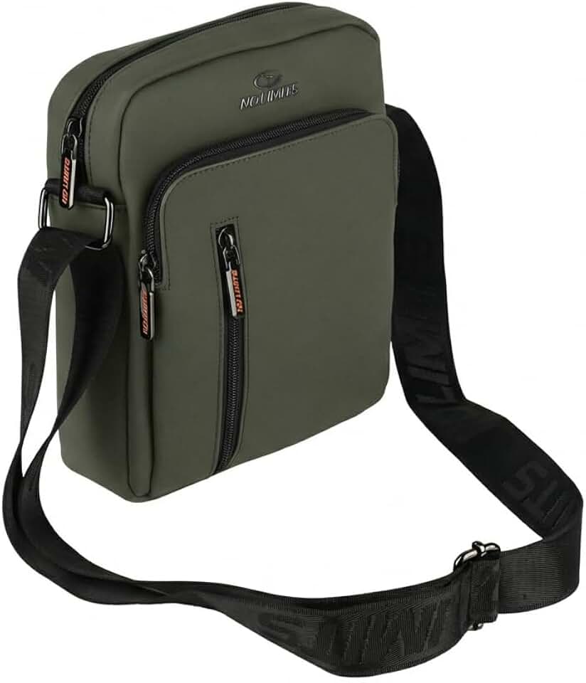 No Limits Bolso hombre bandolera ajustable, impermeable, efecto Soft-Touch y forro naranja, multibolsillos con cremallera