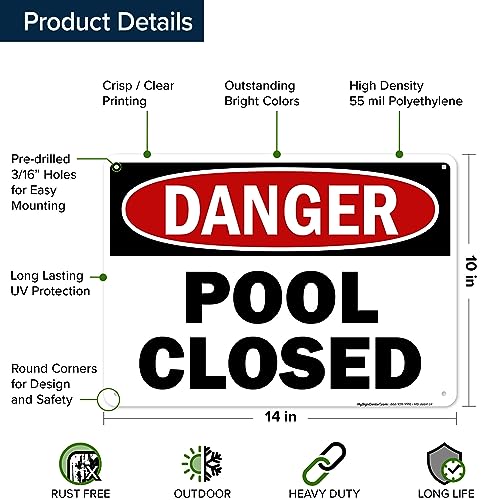 Señal Cerrada para Piscina, 10x14 Pulgadas, My Sign Center miniatura 6