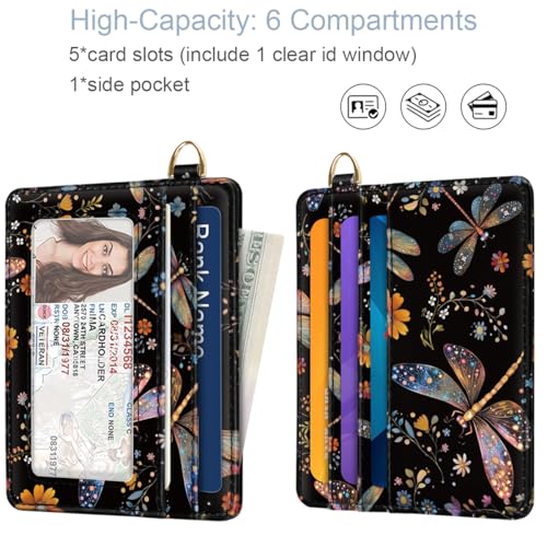 Image of Slim Minimalist Pocket Credit Card Holder Wallet Women | RFID Blocking Lightweight Thin Small Cute Card Cases, Dragonfly