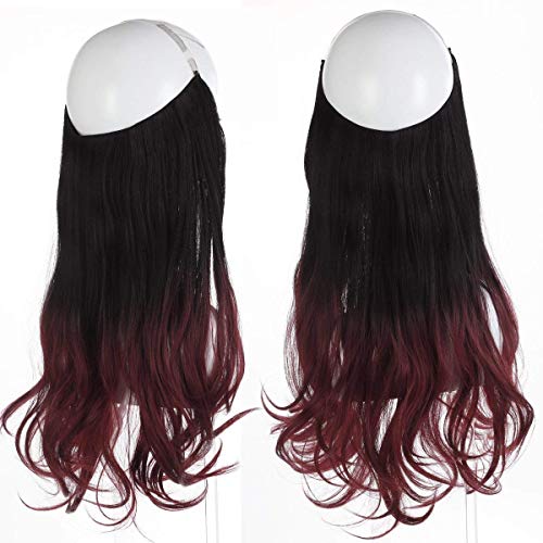 Ombre Hair Extension Black Wine Bayalage Long Natural Wavy Halo Flip Natural Synthetic