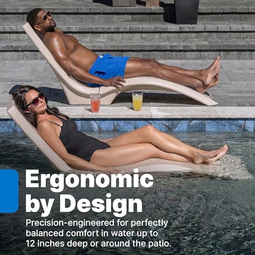 Image of Step2 Vero Pool Lounger, in-Pool Chaise Lounge Chair for Tanning Ledges up to 12 in, Outdoor Patio Chair, Weighted, Earthy Tan w /Speck