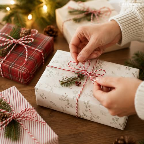 Image of G2PLUS Christmas String,2MM 328 Feet White and Red String for Gift Warp