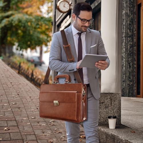 Banuce Leather Briefcase for Men Legal Attorney Lawyer Bag Attache Case for 15.6 Inch Laptop with Lock Detachable and Adjustable Strap Business Travel Vintage Gradient Brown3