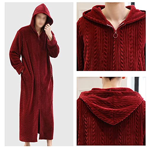 Czdyuf Bathrobe Men's Autumn And Winter Flannel Zipper Hooded Bathrobe Home Service Night Gown Home Service (Color : B, Size : M Code) #TOP1