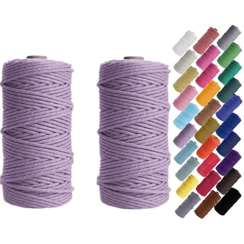 HAPYLY Macrame Cord Natual Macrame Cotton Cord DIY Craft Cord Spool Twine Rustic String Cotton Rope for Wall Hanging Plant Hangers Crafts Knitting Decorative Projects 3mm x100m (2pcs Light Purple) Cover