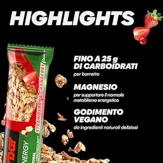 Powerbar - Natural Energy Cereal - Strawberry Cranberry - 18x40g - Barretta energetica vegana ai carboidrati - magnesio - senza olio di palma