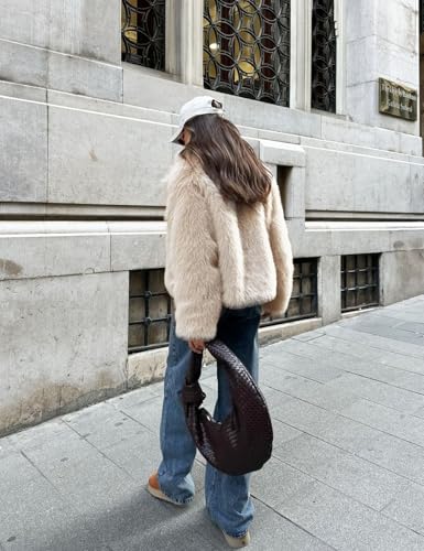 image for Flygo Women's Faux Fur Coat Fluffy Faux Fur Jacket Long Sleeve Lapel F