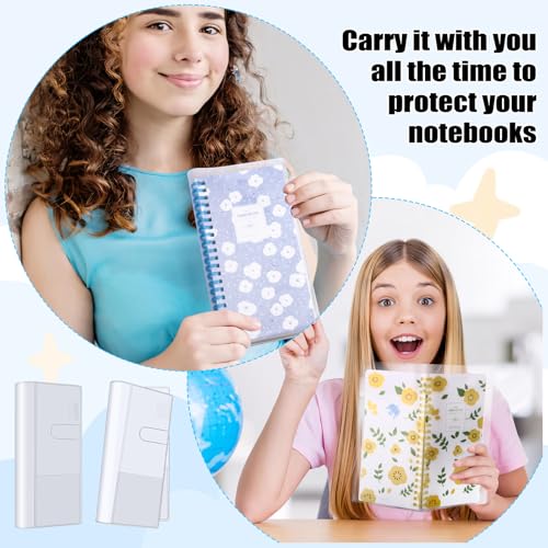 Image of 4PCS Clear Plastic Cover for Books, 8.03 x 7.78 Inch Clear Notebook Covers Planner Cover Protector, Transparent PVC Notebook Strong Plastic Protecting Sleeves for Books