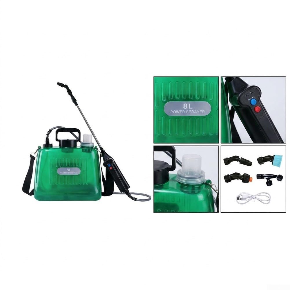 Elektrische Gartenspritze, 8 Liter (2 Gallonen), wiederaufladbare | Pumpspritze mit 3 einstellbaren Druckstufen, leichte, tragbare elektrische für Gartenarbeit,