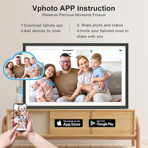 Image of Large Digital Photo Frame 15.6-inch Electronic Photo Frame - Smart Photo Display FHD 1080P IPS Touch Screen, 32GB, Wall Mountable, Send Photos Videos Via App, Email, Best Gifts Choice for Mom and Dad