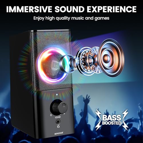 Image of PC Wired Speakers for Desktop Battery Powered Speaker Computer Speakers Desktop PC Speaker with Volume Control, 3.5mm Aux Multimedia Gaming Speaker for Laptop /PC