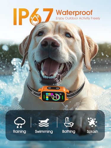 Image of DINJOO Bark Collar for Large Medium Small Dogs - Smart AI 1S Stop Barking, Anti Barking Device & Dog Training Collar with Beep, Vibration & 8-Level Sensitivity, IP67 Waterproof - Pastel Orange