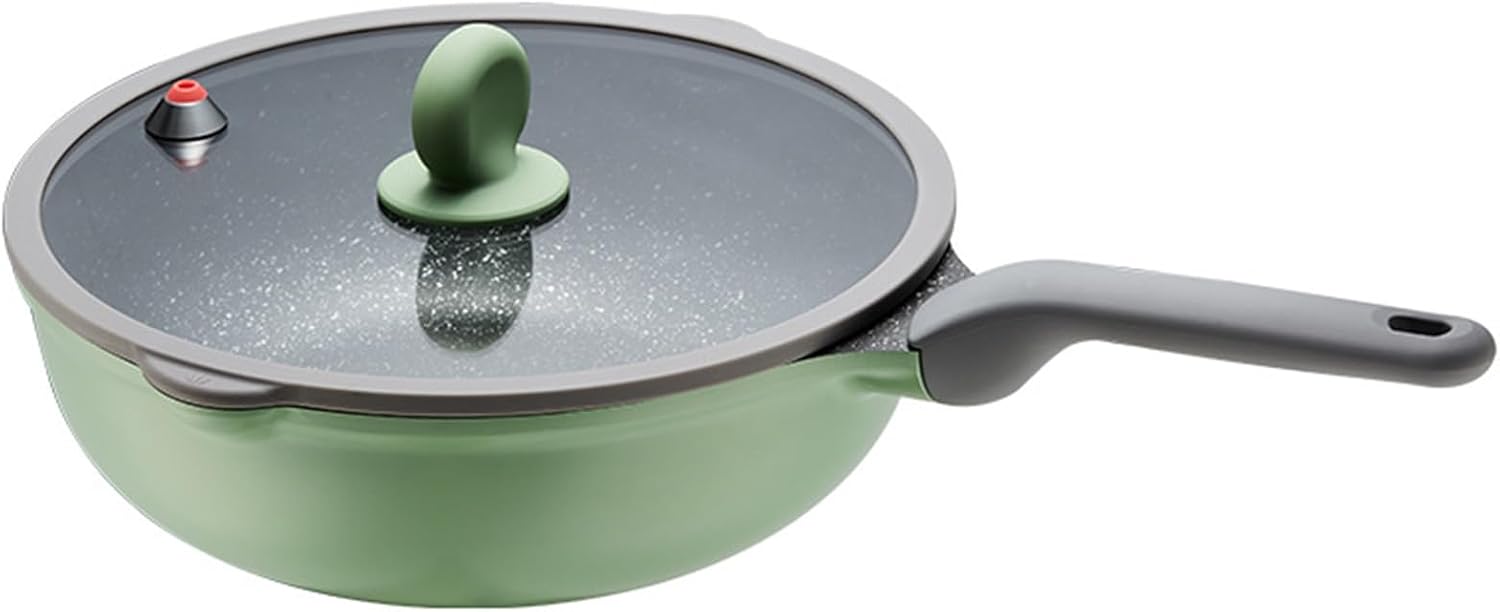 Carbon Steel Wok Flat Bottom, Wok Pan with Lid Nonstick, Stainless Steel Nonstick Wok Pan with Lid, for Electric,Induction and Gas Stoves (32cm)