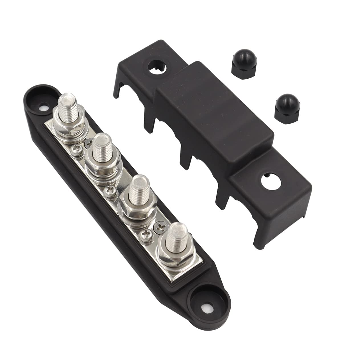 Lot de 2 barres de distribution 12 V-48 V CC Busbar Bloc de distribution 250 A, 4 boîtes BusBar M8, boulons de bornage, module haute performance, bloc de distribution pour voiture, camping-car,