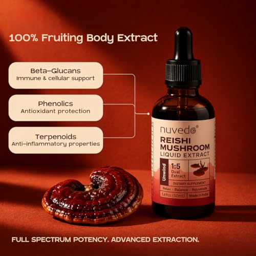 Image of Nuvedo Reishi Mushroom Liquid Extract | 50 mL | 1:5 Dual Extract | Alcohol Free, 100% Fruiting Body Extract | Herbal Supplement | For Sleep & Immune Support, Relaxation | As Seen on Shark Tank