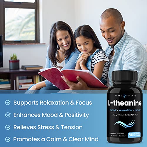 L-Theanine 200Mg Capsules | Double-Strength L-Theanine Liquid With Vitamin D3, Organic Coconut Oil | Supports Mood, Focus, Stress Relief | L-Theanine For Kids & Adults | 60 Vegan Capsules (2 Pack) #TOP2