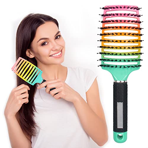 Detangling Brush Professional Curved Vent Styling Detangler Hair Brushes for Women Men Kids Wet and Dry Hair, Boar Bristle Hair Brush Getting Knots Out without Pain Adds Shine and Makes Hair Smooth
