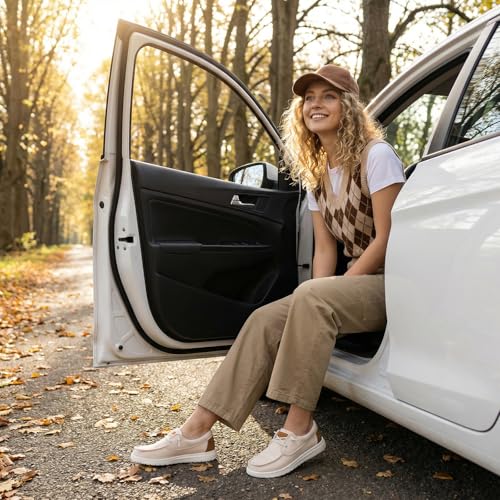 Image of STQ Women's Slip On Arch Support Boat Shoes | Shock-absorbing Outsole, Ultra Lightweight, Breathable Canvas Upper, Adjustable Laces, Cushioned Insole