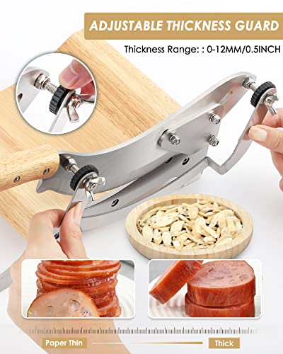 Moongiantgo Biltong Slicer Chinese Medicine Radiused Beef Jerky Cutter, 0-0.5” Adjustable Thickness, Wooden Base Herb Root Cutting Machine For Ginseng Antler Gastrodiae Maca Ganoderma #TOP2