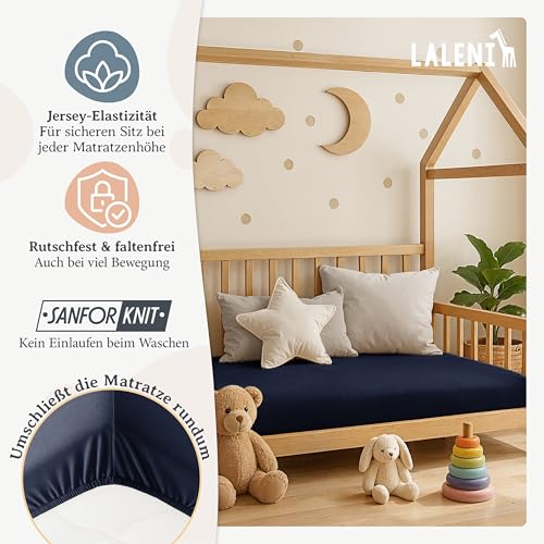 Laleni Jersey Spannbettlaken, 28x73cm, für Baby Beistellbett & Stubenwagen, 100% Baumwolle, Oeko-TEX Zertifiziert, 2er Set, Blau – Ansicht 4