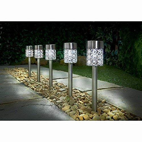 Mason & Jones 5 PK Solar Powered Dallas Stainless Steel Post Lights-White