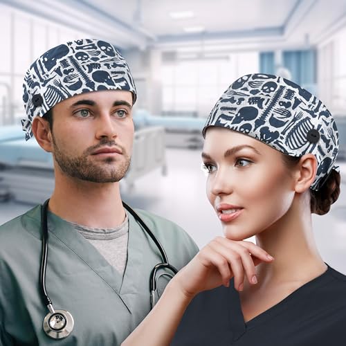 Image of QBA Adjustable Working Cap with Button, Cotton Working Hat Sweatband, Elastic Bandage Tie Back Hats for Women & Men, One Size